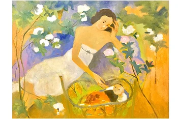 "Mẹ và bé" - Tranh Nguyễn Minh.