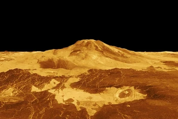 Ngọn núi lửa hình khiên khổng lồ mang tên Maat Mons trên bề mặt sao Kim có thể là một ngọn núi lửa hoạt động. Ảnh: NASA.