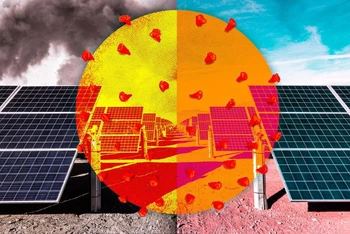 Một nhóm các nhà khoa học của MIT đã định lượng sự gia tăng sản lượng từ các tấm pin mặt trời ở Delhi, Ấn Độ, do ô nhiễm không khí thấp hơn sau khi giãn cách vì Covid-19. Ảnh: MIT.