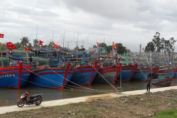 Tàu thuyền neo đậu ở âu thuyền Quảng Thạch, huyện Quảng Xương.