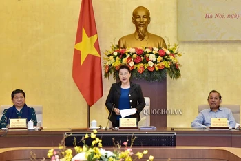 Ủy viên Bộ Chính trị, Chủ tịch Quốc hội Nguyễn Thị Kim Ngân, Chủ tịch Hội đồng Bầu cử quốc gia phát biểu tại Phiên họp.