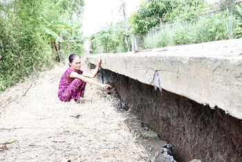 Hiện trường vụ sụt lún đất tại ấp 2A, xã Tân Ân, huyện Cần Đước, tỉnh Long An. 