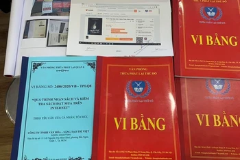 Vi bằng của First News - Trí Việt lập tại Văn phòng Thừa phát lại quận 8, thành phố Hồ Chí Minh về sách giả.