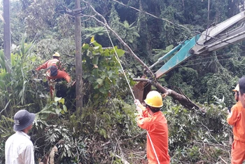 Công ty Điện lực Quảng Nam đang khẩn trương sửa chữa đường dây điện ở khu vực huyện Tây Giang.