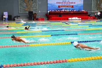 Các vận động viên đua tài quyết liệt ở nội dung bơi ếch.