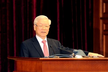Tổng Bí thư, Chủ tịch nước Nguyễn Phú Trọng phát biểu khai mạc Hội nghị lần thứ 13 Ban Chấp hành Trung ương Đảng khóa XII. (Ảnh: Đăng Khoa)