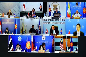Hội nghị trực tuyến Quan chức cao cấp (SOM) ASEAN. (Ảnh: Bộ Ngoại giao)
