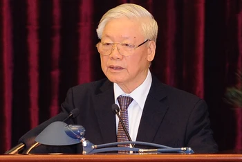 Tổng Bí thư, Chủ tịch nước Nguyễn Phú Trọng phát biểu bế mạc Hội nghị. Ảnh: ĐĂNG KHOA.