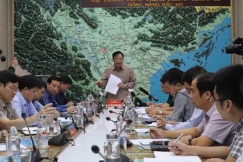 Bộ trưởng Nông nghiệp và Phát triển nông thôn, Phó trưởng ban thường trực Ban Chỉ đạo Trung ương về Phòng chống thiên tai Nguyễn Xuân Cường phát biểu tại cuộc họp.