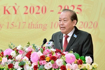 Đồng chí Trương Hòa Bình, Ủy viên Bộ Chính trị, Phó Thủ tướng Thường trực Chính phủ phát biểu chỉ đạo Đại hội. 