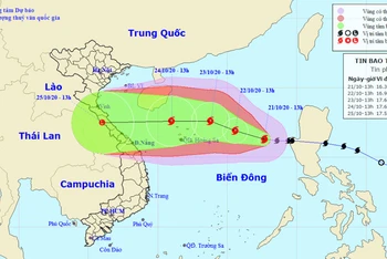 Vị trí và hướng di chuyển của bão số 8. (Nguồn: kttv.gov.vn)