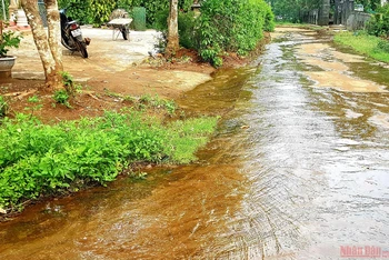 Nước ngầm chảy tràn lan trên đường làng Gia Bình.