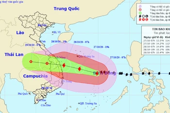 Vị trí và hướng di chuyển của bão số 9. (Nguồn: nchmf.gov.vn)
