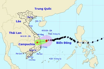 Vị trí và hướng di chuyển của bão số 10. (Nguồn: nchmf.gov.vn)
