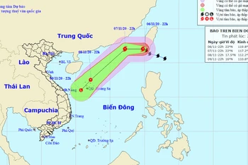 Vị trí và hướng di chuyển của bão số 11. (Nguồn: nchmf.gov.vn)
