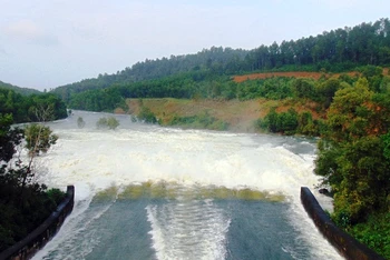 Hồ chứa nước Phú Ninh bắt đầu điều tiết nước về hạ lưu sông Tam Kỳ.