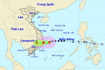 Vị trí và hướng di chuyển của bão số 12. (Nguồn: nchmf.gov.vn)
