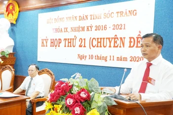 Đồng chí Trần Văn Lâu, Phó Bí thư Tỉnh ủy, phát biểu sau khi được bầu giữ chức Chủ tịch UBND tỉnh Sóc Trăng.