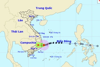 Vị trí và hướng di chuyển của bão số 12. (Nguồn: nchmf.gov.vn)