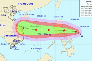 Vị trí và hướng di chuyển của bão Vamco. (Nguồn: nchmf.gov.vn)