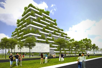 Thiết kế Tòa nhà văn phòng xanh FPT, khu CNC Hòa Lạc, Hà Nội. (Ảnh: kientrucvietnam.org.vn)