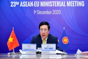 Phó Thủ tướng, Bộ trưởng Ngoại giao Phạm Bình Minh, đại diện cho Việt Nam trong vai trò Chủ tịch ASEAN tham dự Hội nghị. (Ảnh: Bộ Ngoại giao Việt Nam)