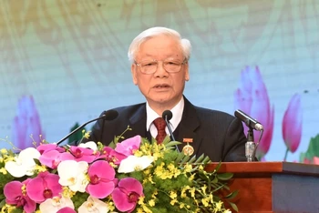Tổng Bí thư, Chủ tịch nước Nguyễn Phú Trọng phát biểu tại đại hội.