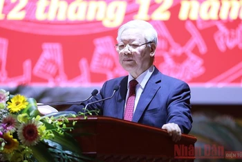 Tổng Bí thư, Chủ tịch nước Nguyễn Phú Trọng, Trưởng Ban Chỉ đạo T.Ư về phòng chống tham nhũng phát biểu tại hội nghị.