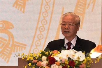 Tổng Bí thư, Chủ tịch nước Nguyễn Phú Trọng phát biểu ý kiến chỉ đạo tại hội nghị. (Ảnh: TRẦN HẢI)