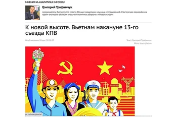 Giao diện trang mạng Infox.ru của Nga với bài báo ca ngợi vai trò lãnh đạo của Đảng Cộng sản Việt Nam.