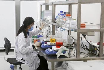Một nhà khoa học thuộc Công ty Siam Bioscience của Thái Lan đang sản xuất bộ dụng cụ thử nghiệm Covid-19. (Ảnh: Bangkok Post)