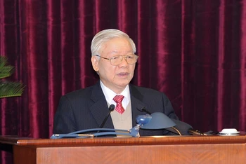 Tổng Bí thư, Chủ tịch nước Nguyễn Phú Trọng phát biểu khai mạc hội nghị. (Ảnh: ĐĂNG KHOA)