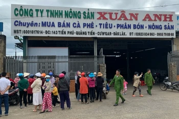 Hàng chục người dân kéo đến Công ty TNHH Kim Anh đòi nợ tiền ký gửi nông sản.