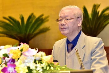 Tổng Bí thư, Chủ tịch nước Nguyễn Phú Trọng phát biểu chỉ đạo hội nghị. (Ảnh: DUY LINH)