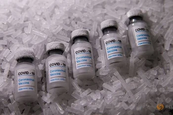 Vaccine ngừa Covid-19 được đặt trên đá khô chụp vào ngày 5-12-2020. Ảnh: Reuters.
