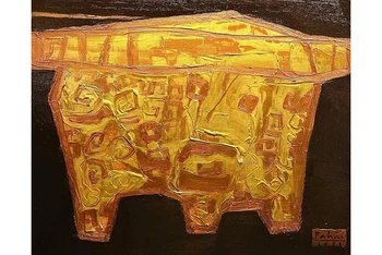 Tân Sửu vàng - Golden Buffalo, 2021; Acrylic, gold, copper on canvas, 40cmx50cm - Tranh của họa sĩ Phạm An Hải