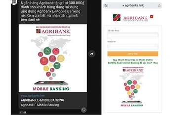 Các trang điện tử giả mạo có nội dung yêu cầu khách hàng đăng nhập các thông tin liên quan để có thể nhận được “tiền lì xì” do Agribank tặng khách hàng.