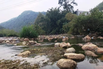 Một khúc sông Cầu, đoạn qua huyện Chợ Mới cạn trơ đá khi thủy điện tích nước. (Ảnh chụp ngày 23-2)