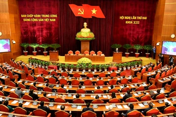 Quang cảnh bế mạc Hội nghị lần thứ hai Ban Chấp hành Trung ương Đảng Cộng sản Việt Nam khóa XIII (Ảnh: Đăng Khoa).
