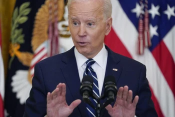 Tổng thống Mỹ Joe Biden phát biểu trong một cuộc họp báo của Nhà trắng ngày 25-3. Ảnh: AP.