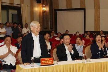 Tổng Bí thư, Chủ tịch nước Nguyễn Phú Trọng tại Hội nghị lấy ý kiến nhận xét và tín nhiệm cử tri nơi cư trú. (Ảnh: TTXVN) 