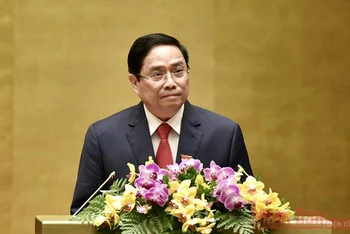 Đồng chí Phạm Minh Chính phát biểu nhậm chức Thủ tướng Chính phủ. Ảnh: TRẦN HẢI