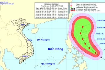 Vị trí và hướng di chuyển của siêu bão Surigae. (Nguồn: nchmf.gov.vn)