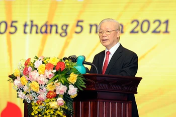 Tổng Bí thư Nguyễn Phú Trọng phát biểu tại lễ kỷ niệm. Ảnh: ĐĂNG KHOA