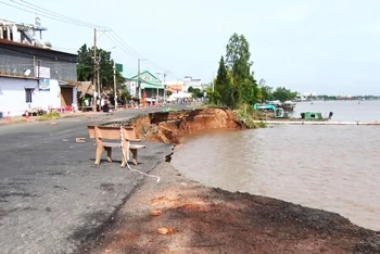 Sạt lở Quốc lộ 91 đoạn qua ấp Bình Tân, xã Bình Mỹ, Châu Phú (An Giang). (Ảnh: Thanh Dũng)