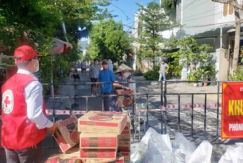 Tặng túi hàng gia đình cho người dân khó khăn tại phường Nại Hiên Đông.