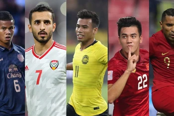 Năm chân sút được đánh giá cao tại bảng G: Sasalak Haiprakhon (Thái Lan), Ali Mabkhout (UAE), Safawi Rasid (Malaysia), Tiến Linh và Beto (Indonesia). (Ảnh: AFC)