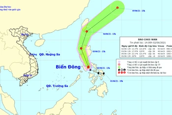 Vị trí và hướng di chuyển của bão Choi-wan. (Nguồn: nchmf.gov.vn)