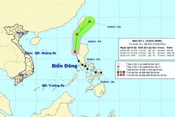 Vị trí và hướng di chuyển của bão số 1 (Choi-wan). (Nguồn: nchmf.gov.vn)