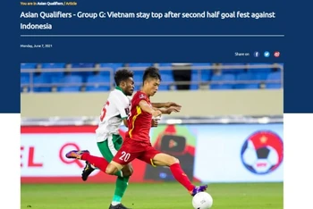 Truyền thông châu lục ấn tượng với màn trình diễn đẳng cấp của đội tuyển Việt Nam trước Indonesia. (Ảnh chụp màn hình)